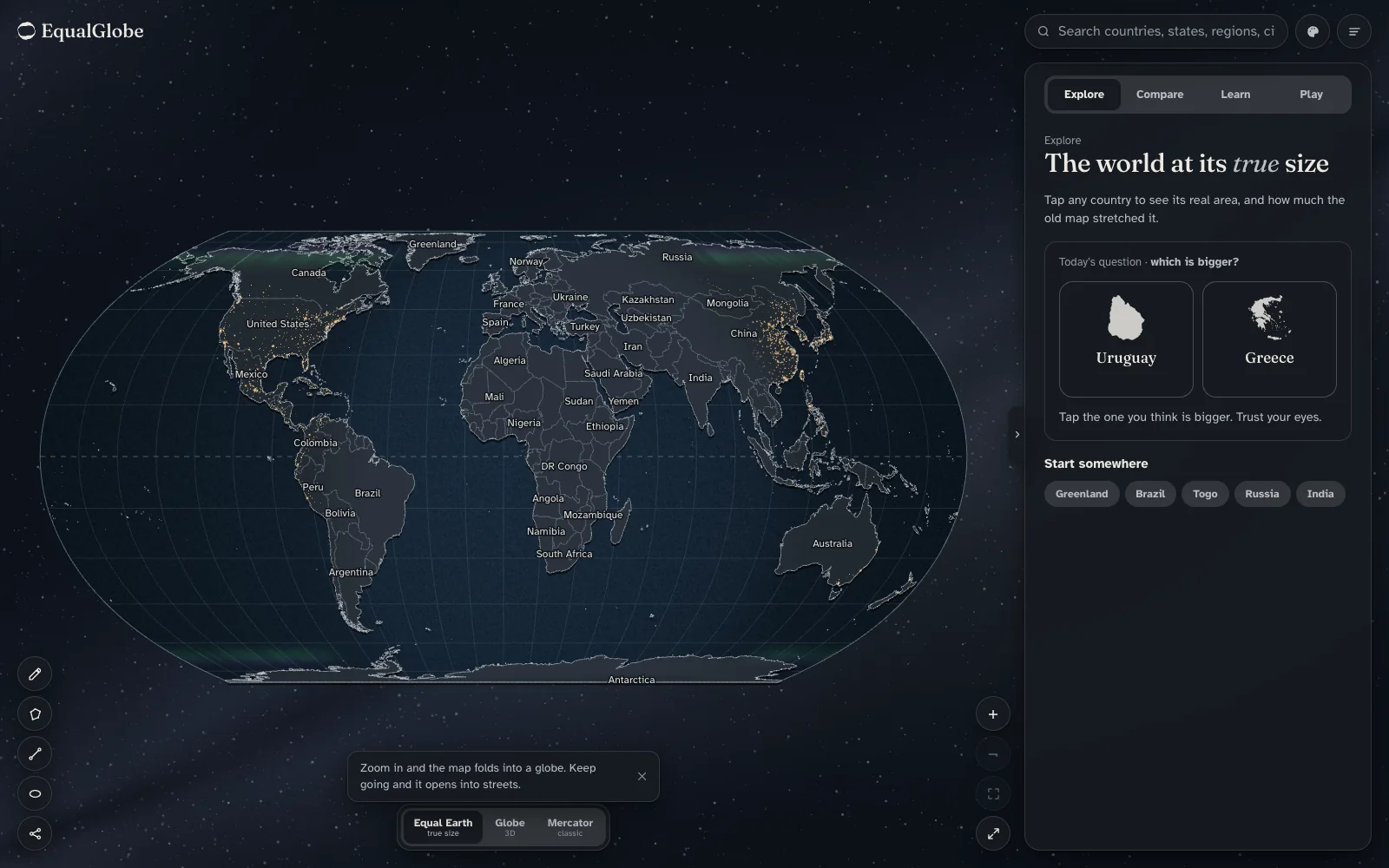 EqualGlobe map screens