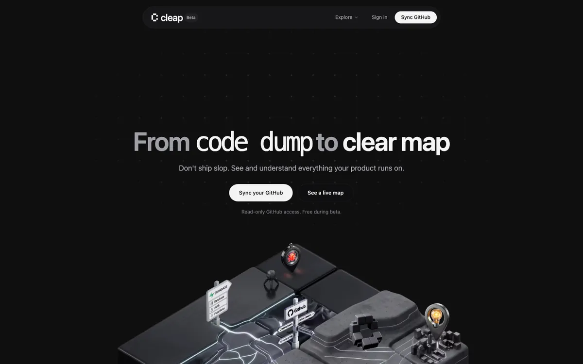 Landing page of Cleap