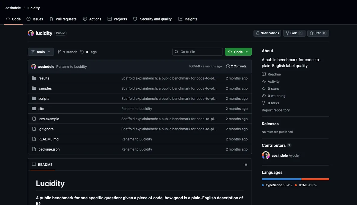 Landing page of Lucidity